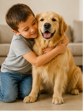 Golden com criança